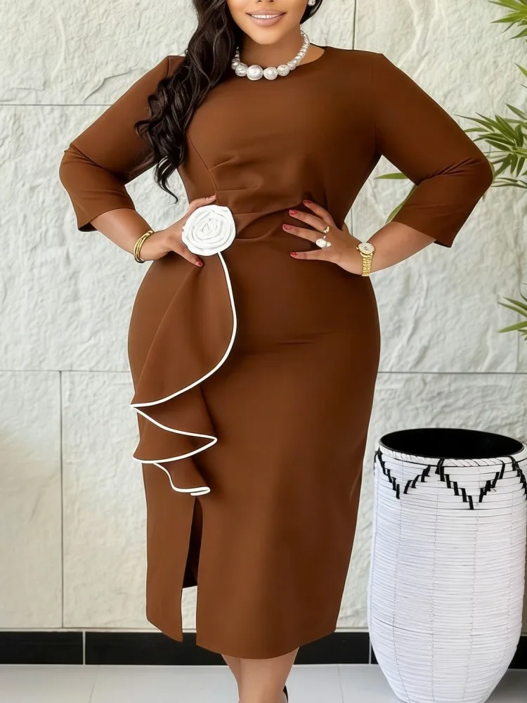 

African Dresses For Women Elegant Spring Summer 3/4 Sleeve Dashiki Midi Dress Ladies Traditional African Clothing Fairy Dreaes