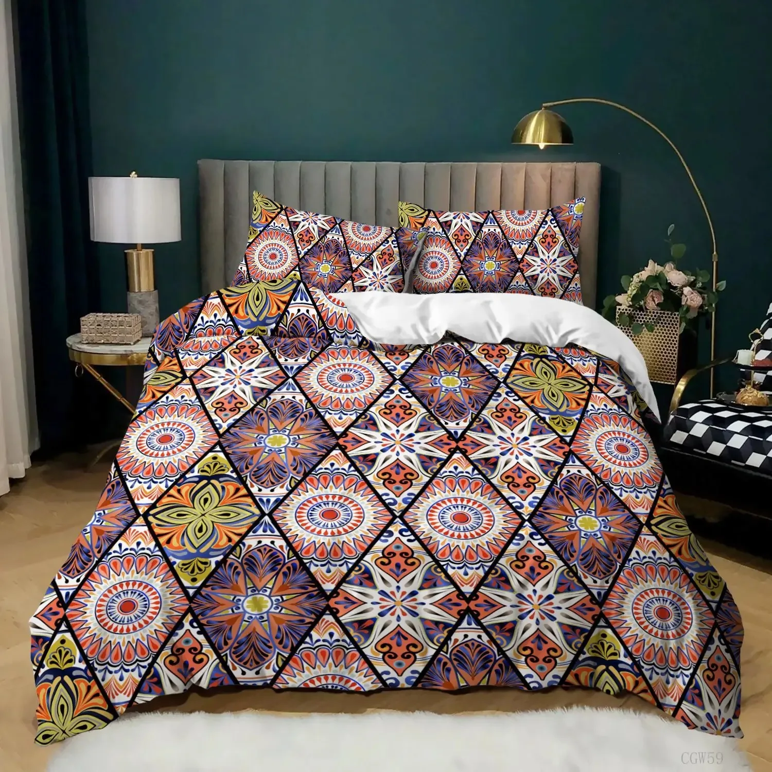 Bohemian Mandala Duvet Cover Set Tribal Exotic Patchwork Geometric Quilt Cover Hippie Floral Flowers Bedding Set with Pillowcase