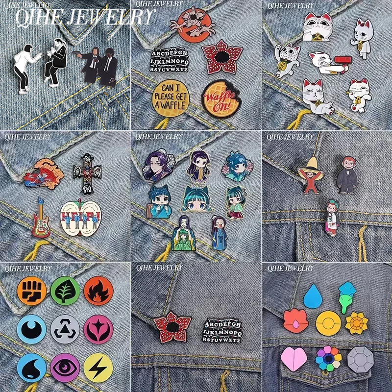 2-9 Stück/Set Anime-Spiel TCG Magic Energy Types Abzeichen Emaille-Pins Anime Turbo Granny Glückskatze Maomao Tier-Brosche Schmuck Geschenke