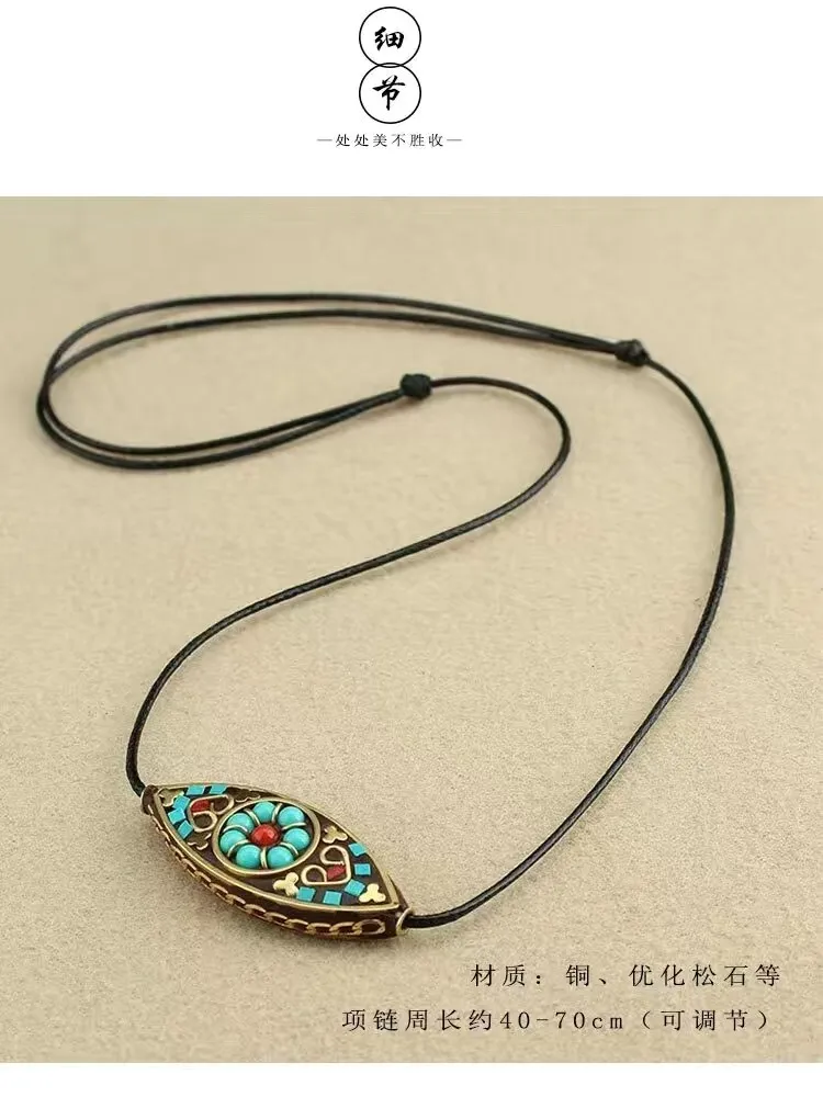 Netizen National Style Nepalese Buddha Eye Necklace Hand Twisted Rope Minimalist Cotton And Hemp Accessories Pendant Handmade Je