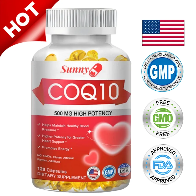 Coenzima q10 cápsulas, 500mg, para circulação, estresse, saúde e energia corporal, melhor absorção, antioxidante