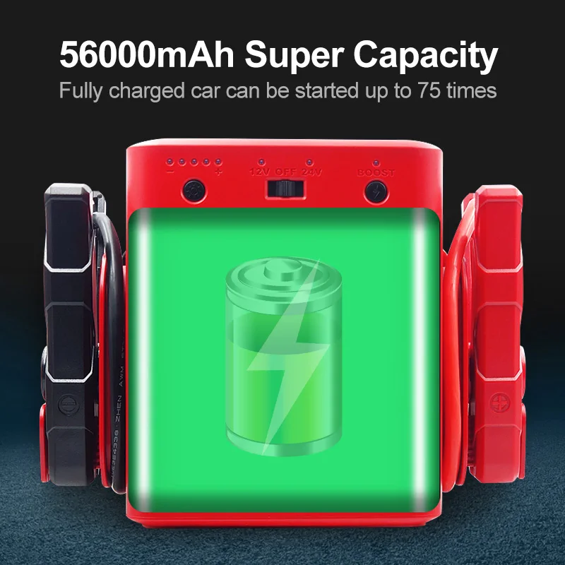 Hot sale car battery charger 56000mAh  powerful Multi-function Jump Starter 4000A Peak Current Car for 12V Car 24V Truck