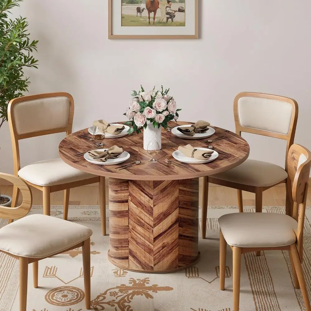 47 طاولة طعام مستديرة مع مساحة تخزين من طبقتين وباب منزلق خشبي، بني للمطبخ أو غرفة المعيشة #6