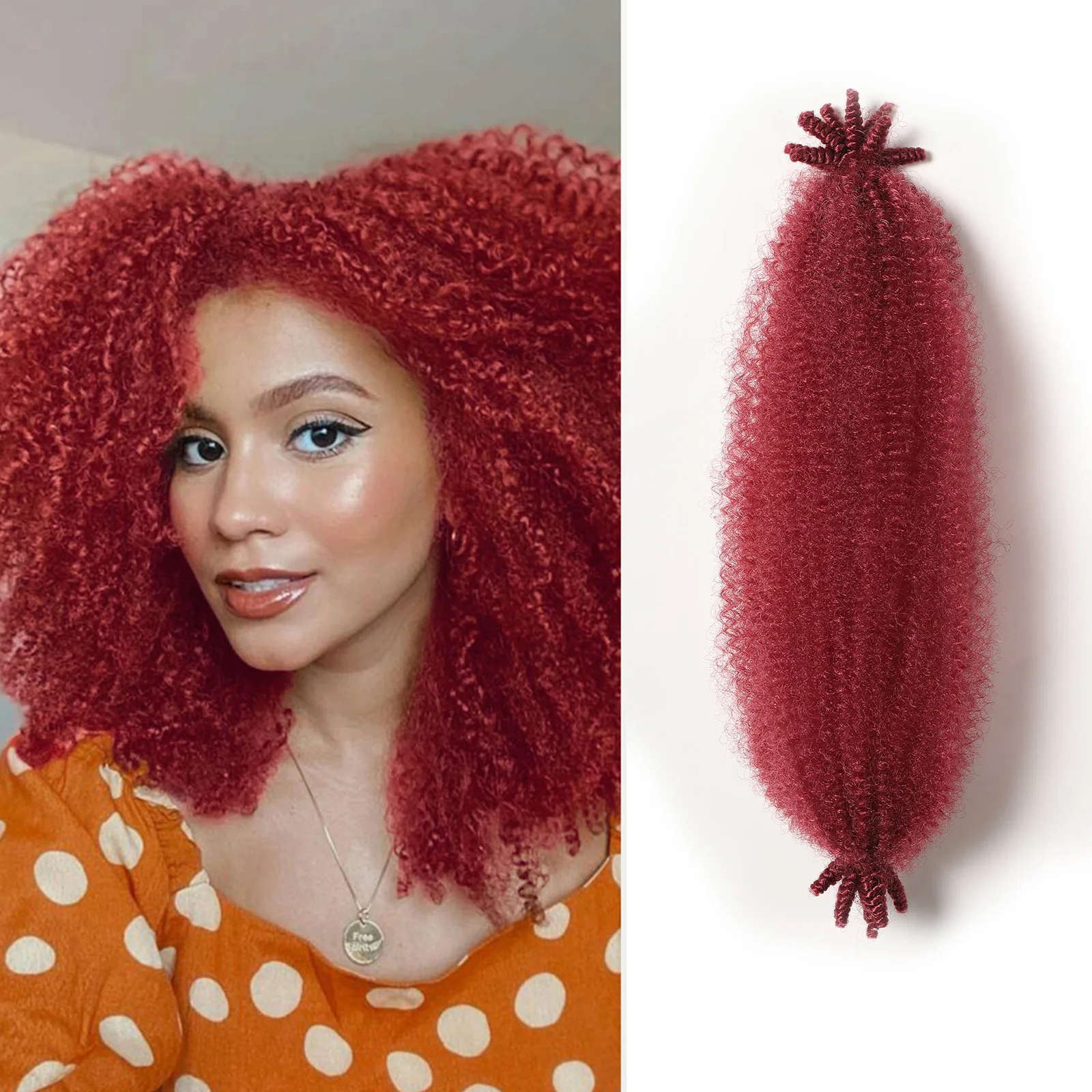 Synthetische Frühlings-Afro-Twist-Häkelhaare, rotbraun, lockig, verworrenes Marley-Flechthaar,
