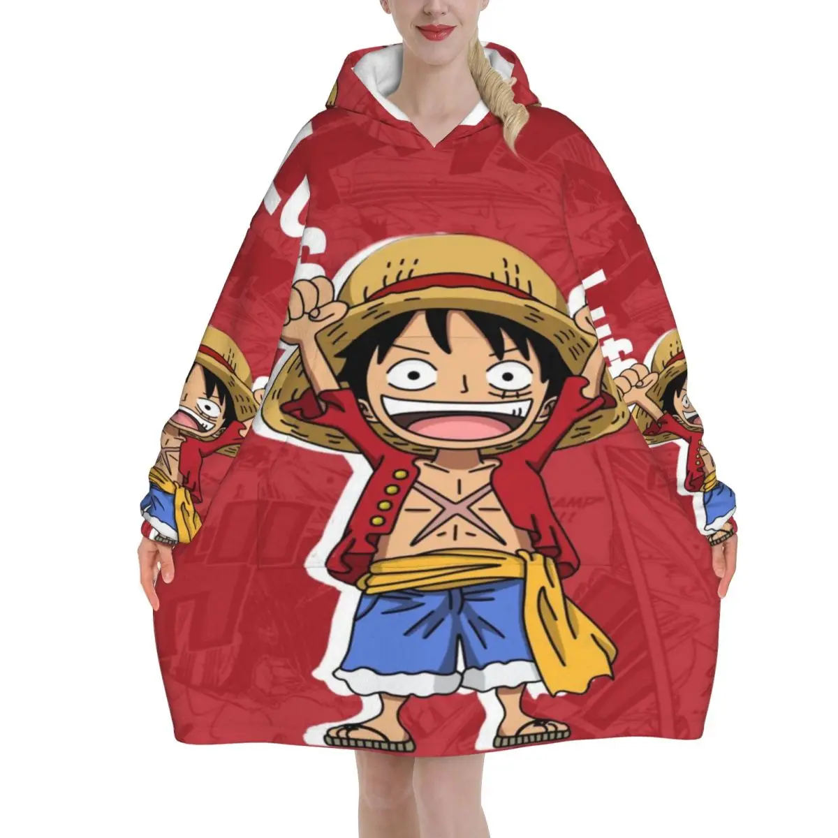 

Луффи Зоро Тони Чоппер аниме большое одеяло толстовка с капюшоном длинное флисовое носимое одеяло с капюшоном и большим карманом