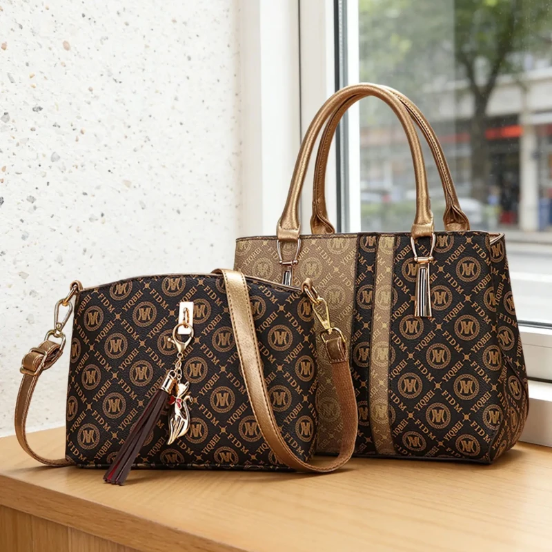 Women's Handbag Set with Shoulder Bag, Classic Print Large Capacity, Vintage Crossbody Bag, Mother's Day Gift for Mom and Elders view 5