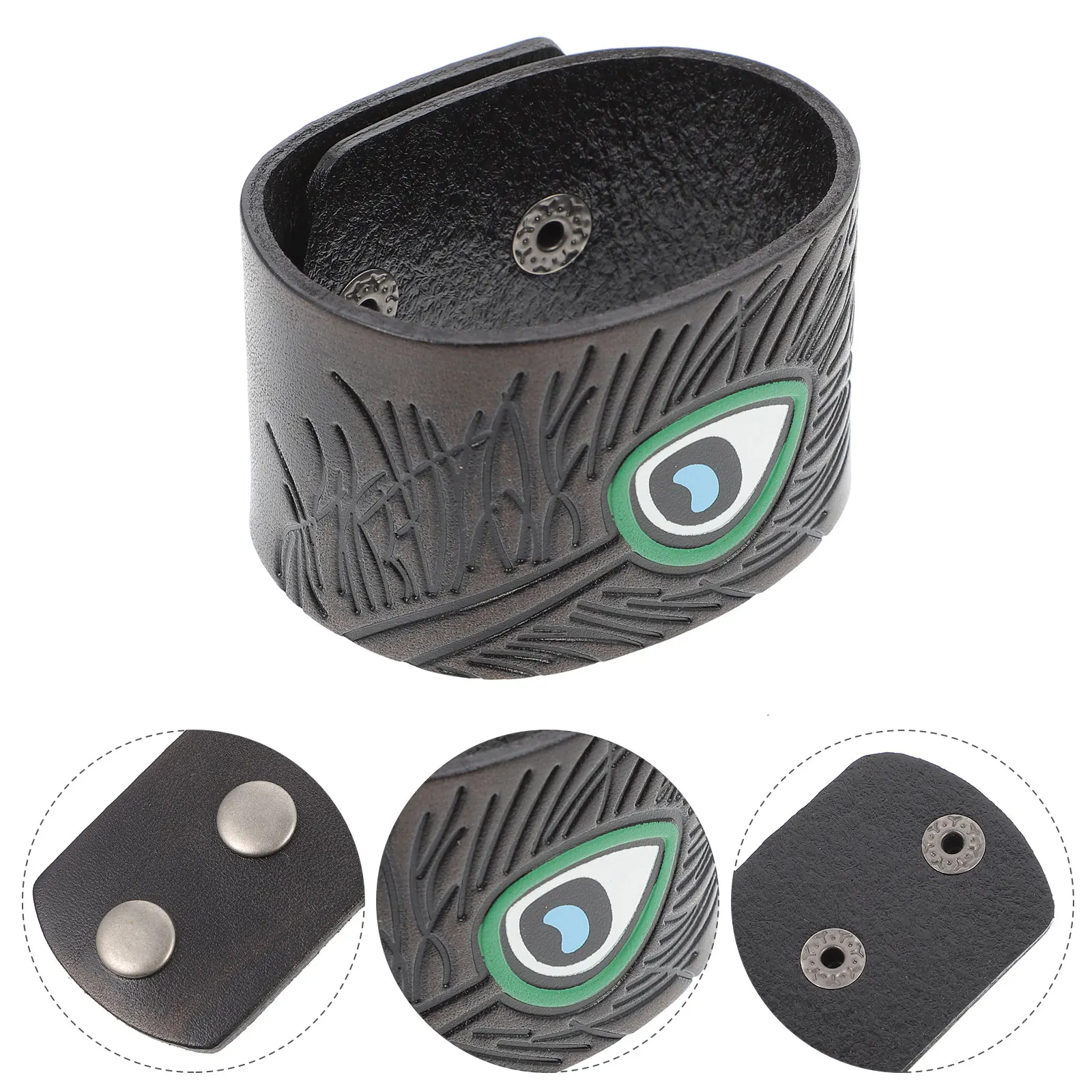 

Stylish Cowhide Retro Wide Bracelet Punk Wristband Male Hand Jewelry For Festival Parties