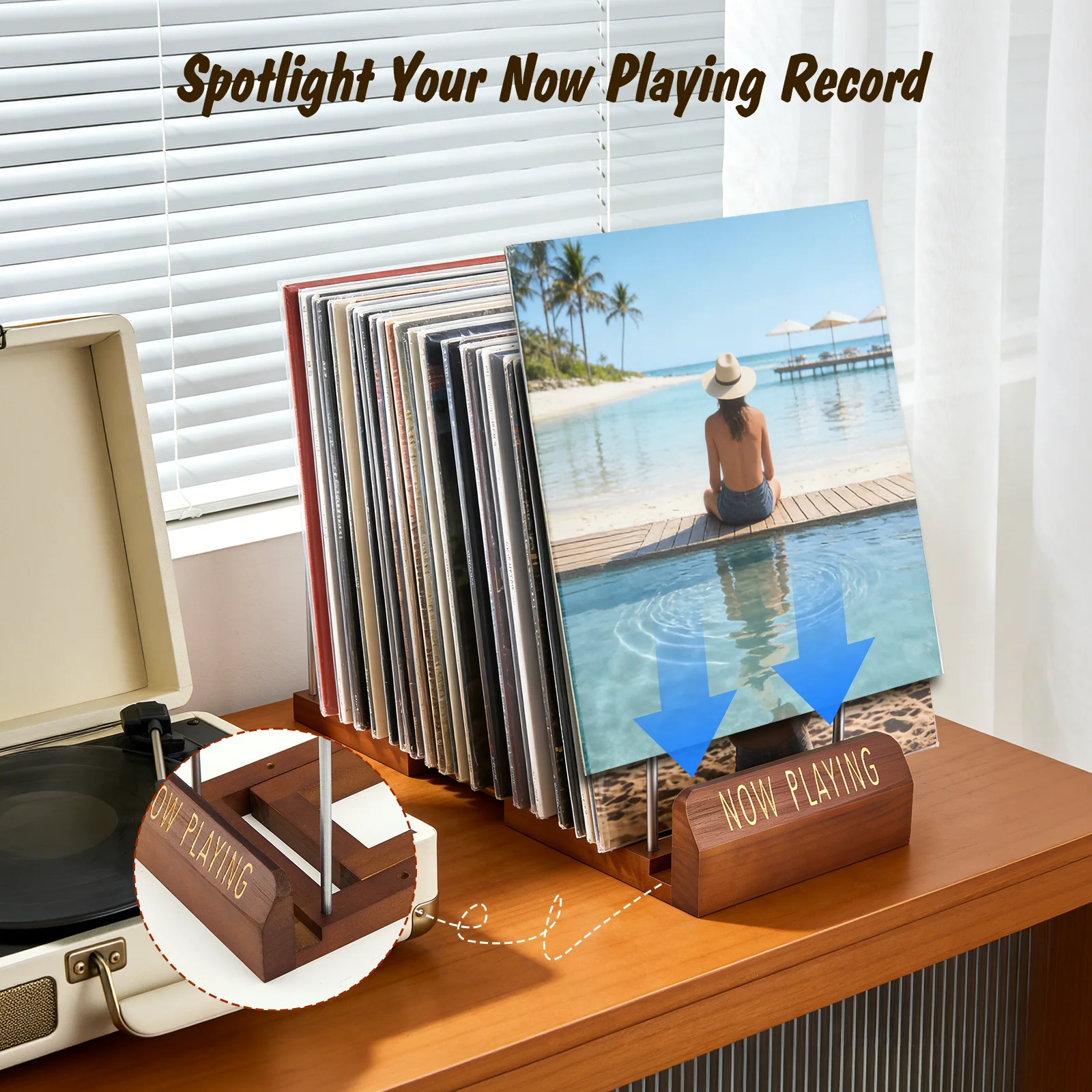 Soporte para guardar discos de vinilo, estante expandible para 30-70 discos LP, expositor para álbumes, soporte de madera y metal resistente para decorar el hogar y para los amantes de la música.