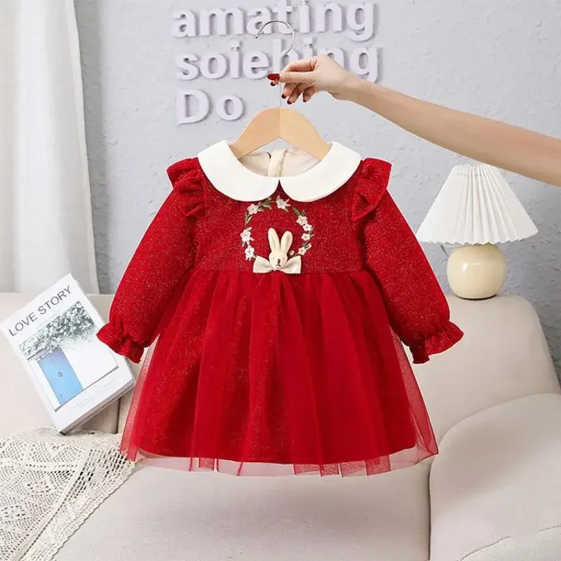 

2024Baby Girl Cute Rabbit Dress Newborn Baptism Clothes Kids Birthday Party Girls Dresses High Quality Embroidered Kids Costume