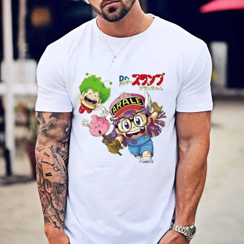 Arale Foil Vintage Print Dr Slump Toriyama Anime Manga 90s Cute Robot 80s cotton T Shirt Street Fashion Casual Tee Men\'s Tshirt