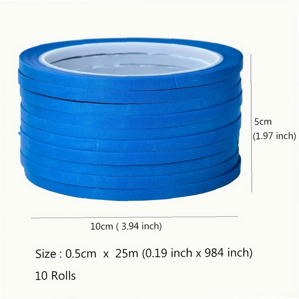 Blue Washi Tape 10 Rolls 5mm x 984.25in, Masking Paint Spray, Drawing, DIY Craft Decoration, Strong Adhesive Paper Art