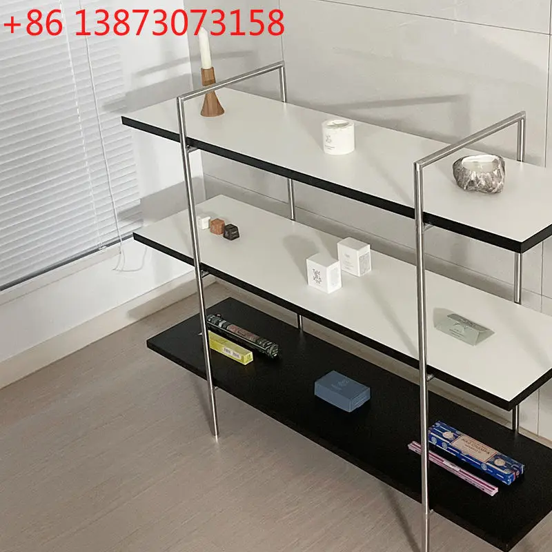 

Pre-owned storage partition shelf living room floor-to-ceiling multi-layer bookshelf ins stainless steel display shelf simple