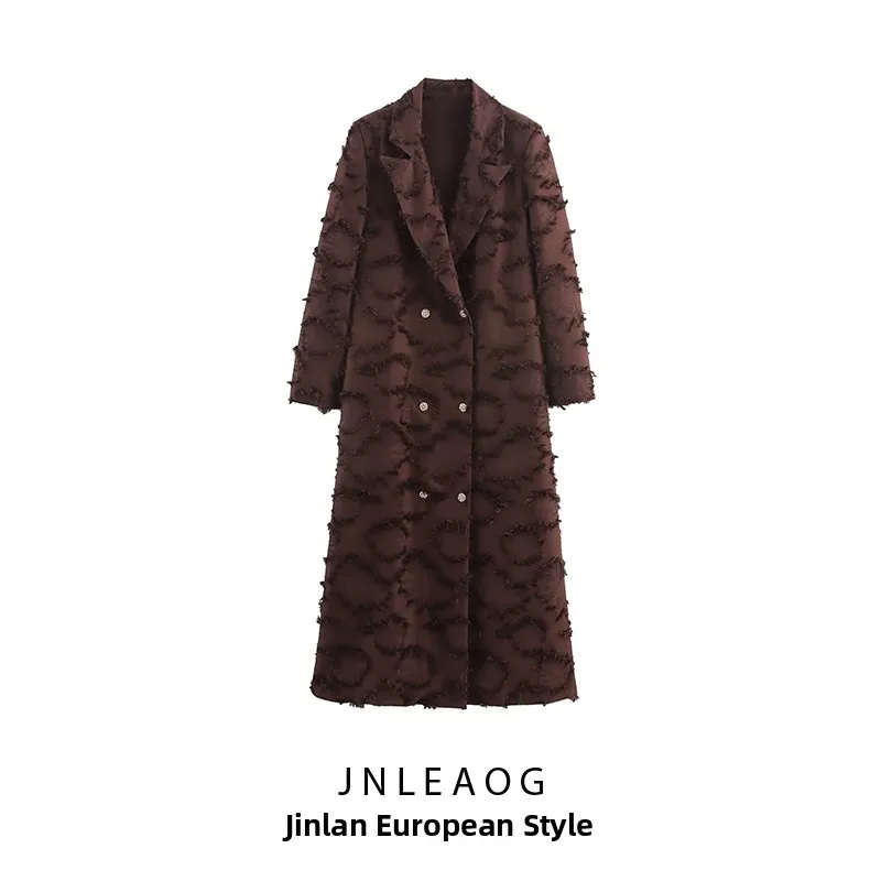 JNLEAOG Autumn New Long Floral Cutout Design Coat Elegant Lady Style Polyester Fiber 100% Women's Fashion Outerwear