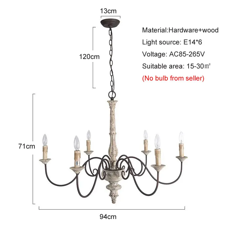 Loft Vintage American French Solid Wood Chandelier Restaurant Homestay Bedroom Lamp Home Living Room Kitchen Pendant Lights