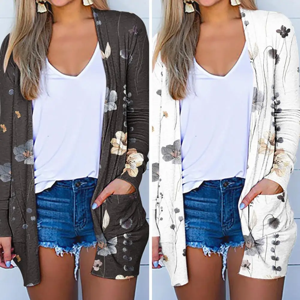 Women Summer Cardigan Sun Anti UV Beach Cover up Long Sleeve Vintage Flower Print Lady Daily Coat