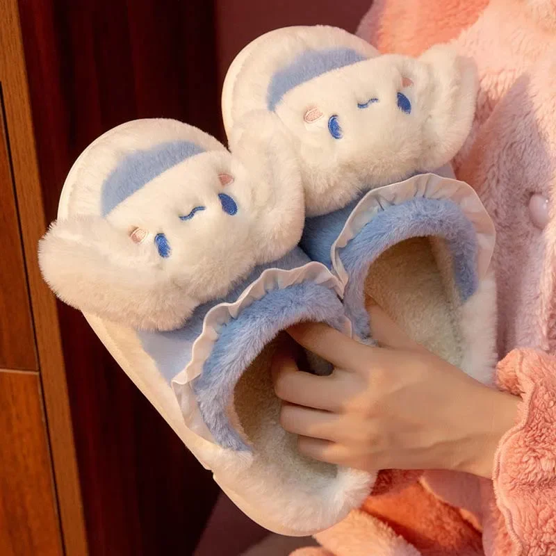 Miniso Sanrio Hello Kitty My Melody Kuromi Cinnamoroll Kawaii Indoor Slippers Non-Slip Warm Shoes Couple Slippers Gift