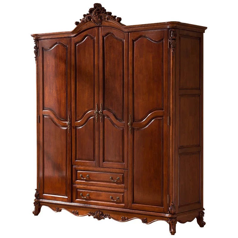 

American bedroom solid wood four-door wardrobe assembly floor wardrobe storage wardrobe