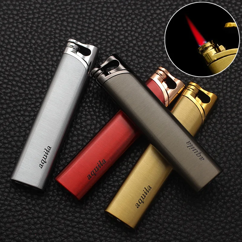 2026 Compact Metal Windproof Red Flame Butane Gas Lighter Visible Gas Window Outdoor Portable Inflatable Igniter Men's Gifts