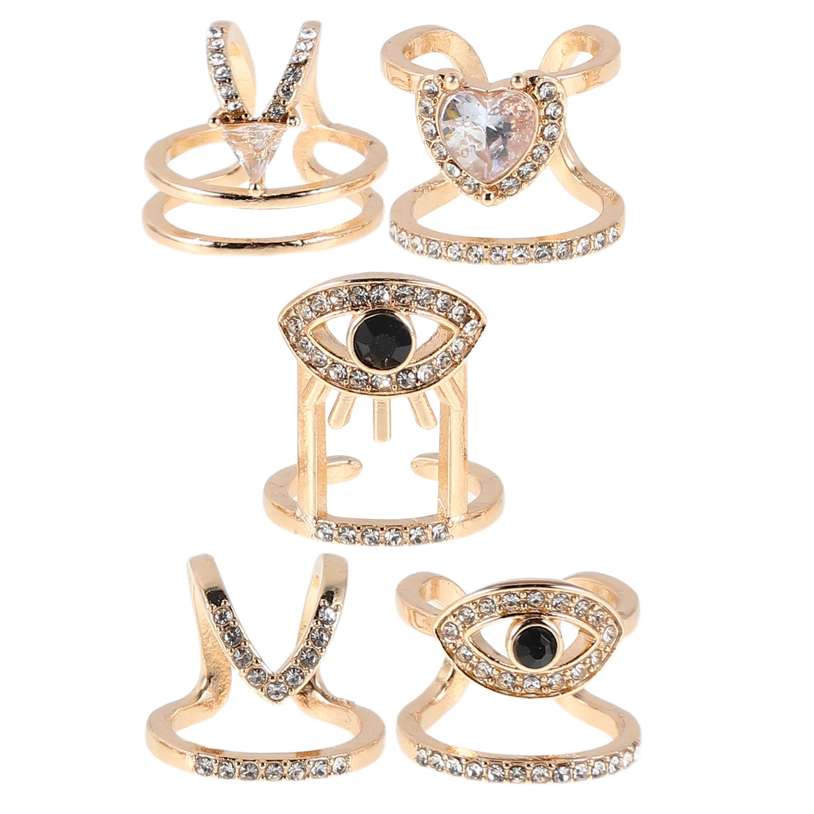 

5Pcs Adjustable Open Design Fashion Nail Rings for Women Rhinestone Fingernail Tip Jewelry Party Daily Use