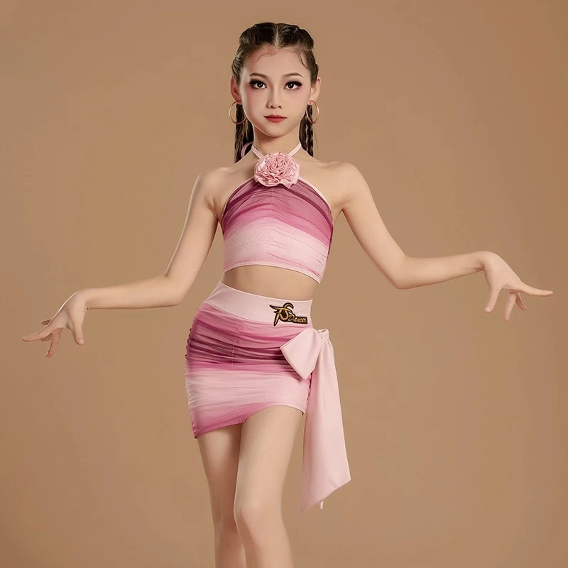 Aangepaste Latin Dance Rok Meisjes Oefenoutfit Prestaties Competitie Kostuums Pak Set Ballroom Jurk Standaardkleding