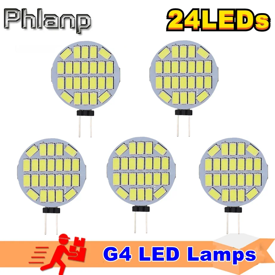 6 PCS DC 12V 24V LED G4 Round Spotlight Bulb 5W 5730smd 24leds No Flicker Range Hood Lights Replace 20W Halogen Lamp 350LM