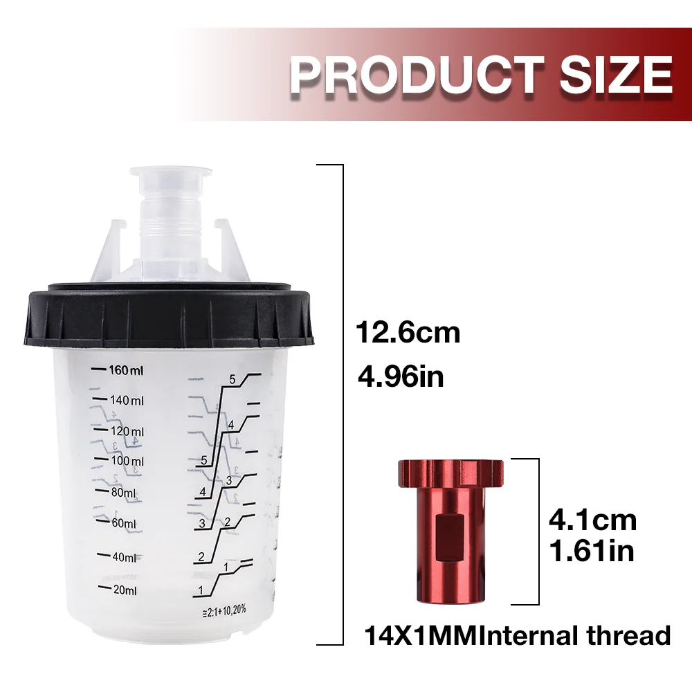 15 قطعة من أكواب خلط الطلاء الخاصة بمسدس الرش، خزان مسدس الرش السريع H/O سعة 5.6 أونصة/160 مل، كوب طلاء يمكن التخلص منه مع محول كأس مسدس الرش M14