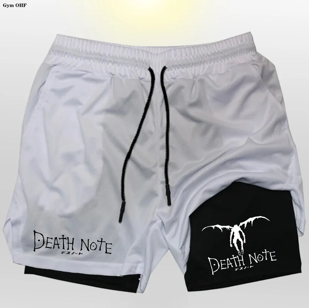 Men\'s Sports Shorts Anime Death Note Printing GYM Casual Sport Compression Shorts Workout Running Mesh 2 in 1 Shorts Rashgard