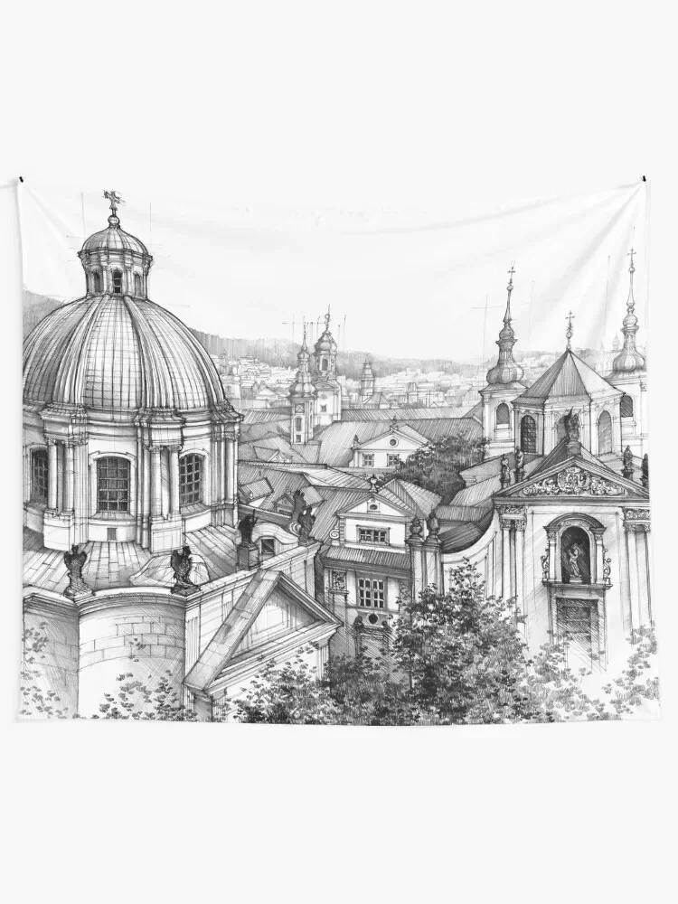 Prague over the rooftops Tapestry Aesthetic Home Decor Luxury Living Room Decoration Tapestry