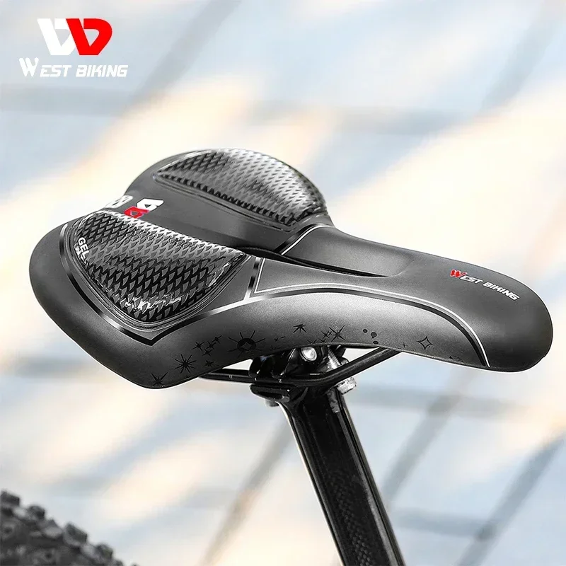 WEST BIKING Gel Comfort Bicycle Saddle Soft Shock Absorbing MTB Mountain Road Bike Saddle Breathable Hollow Cycling Cushion Seat