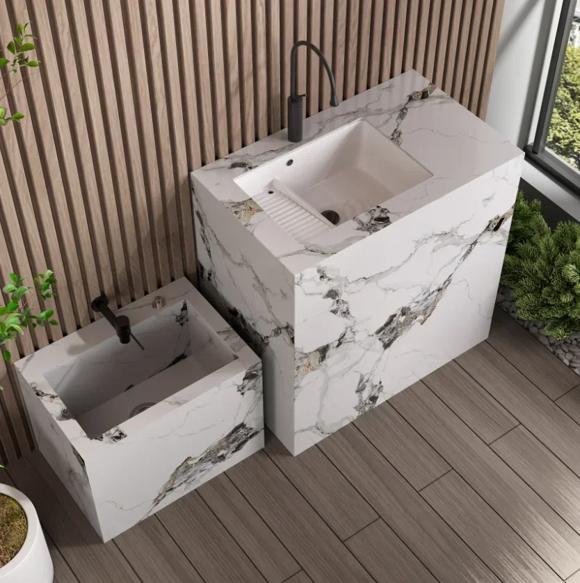 Outdoor rock slab ceramic washing table column basin outdoor integrated floor type