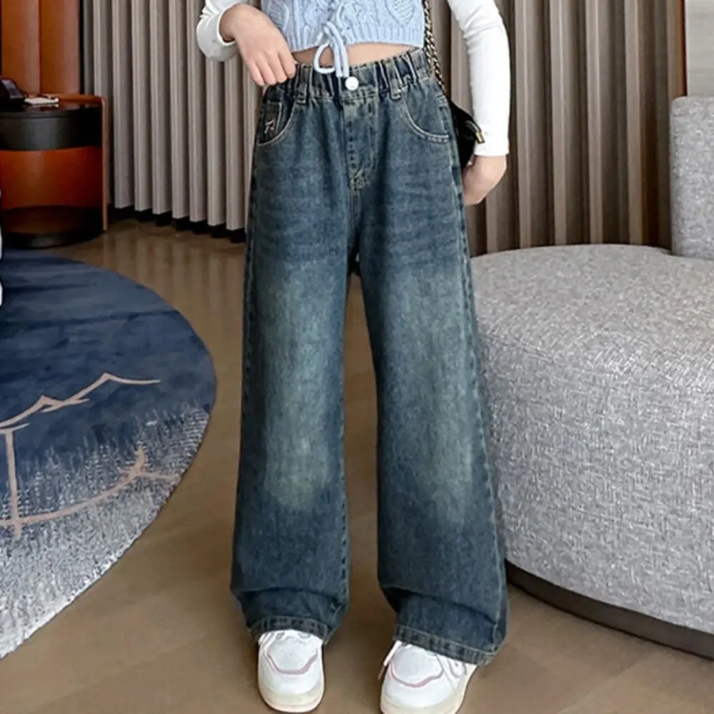 

Детские джинсы с бантом в стиле Харадзюку, свободные прямые детские джинсы Y2K, широкие ковбойские штаны, джинсовые брюки для маленьких девочек, уличная одежда