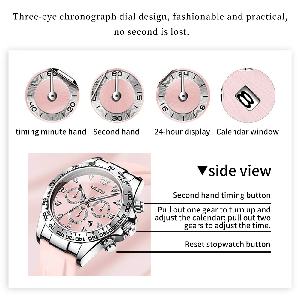 OLEVS 5618 Women Watch New Original Quartz Watch Silicone Waterproof Calendar Chronograph Luxury Reloj Pink Sports Women Watch