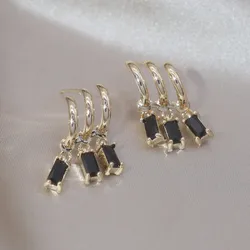 Korea New Design Fashion Jewelry 14K Gold Plated Three Layers Tassel Black Zircon Earring Elegant Women's Daily Work Accessories