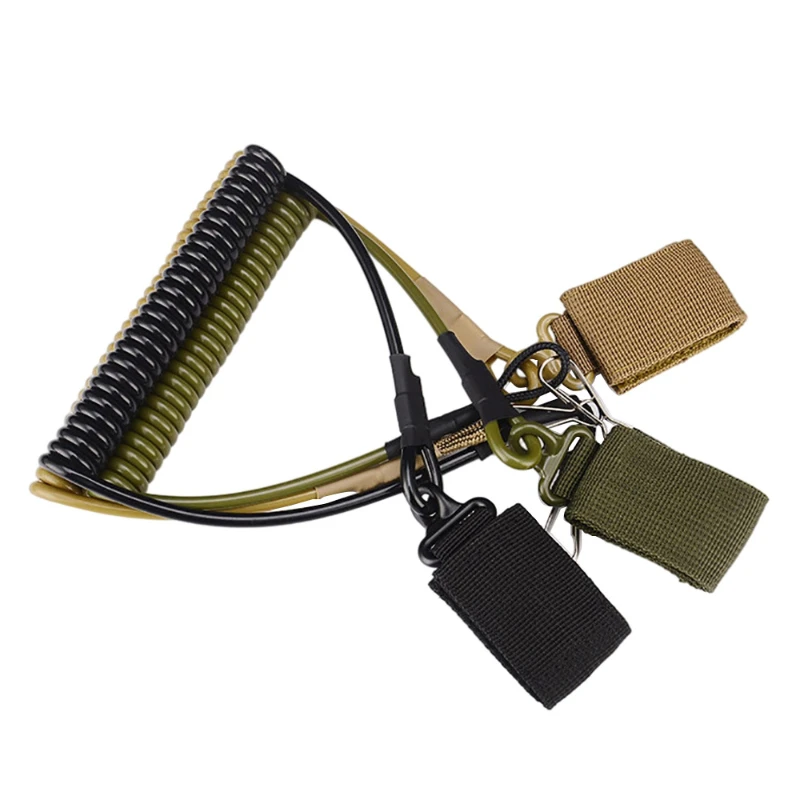 Tactical Anti-lost Elastic Lanyard Rope Military Spring Safety Strap Gun Rope For Key Ring Chain Flashlight Hunting Accessories