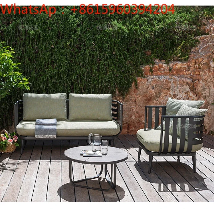 Nordic outdoor sofa courtyard waterproof sunscreen aluminum alloy furniture coffee table combination three-piece set