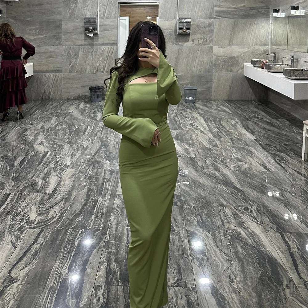 

Simple High Neck Elegant Mermaid Prom Gown Long Sleeve Floor Length Formal Party Dress Classic Customized New Evening Dress