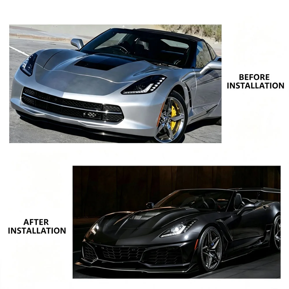 For Chevy Corvette C7 Z06 2014-2019 Stingray Z51 Stage 3 Style Car Front Bumper Lip Side Winglets Spoiler Splitter Auto Parts