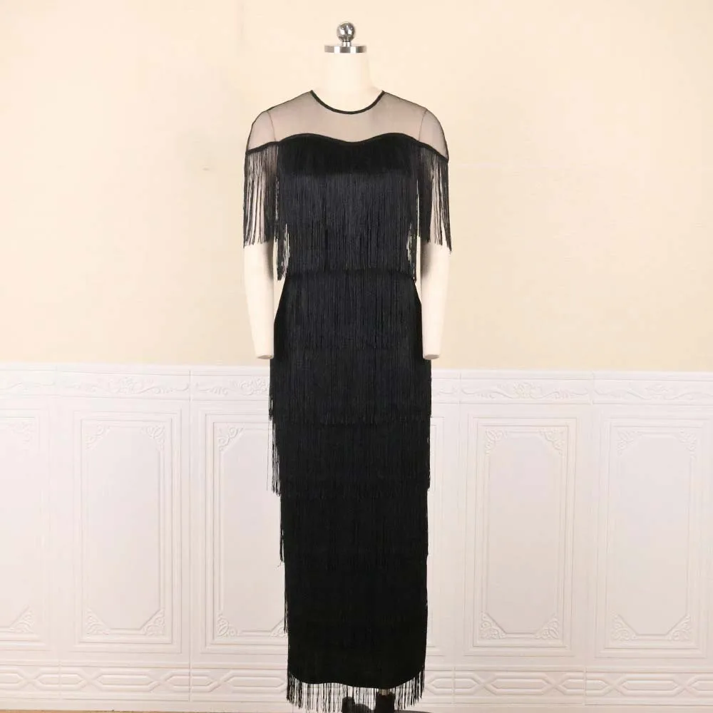 Sexy Bodycon Jurken Voor Vrouwen Transparant Kwastje Met Korte Mouwen, Enkellengte, Elegant Verjaardagsfeest Diner Jurk