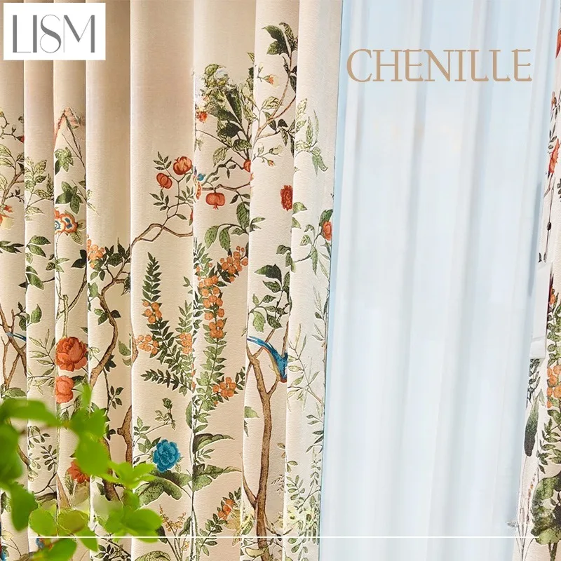 

Decor American European Countryside Silky Soft Chenille Jacquard Curtains Bedroom Thicken Nature Vertically Custom Size Study