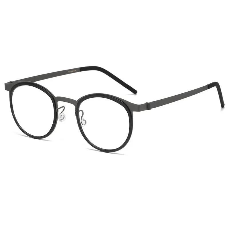 New Fashion Retro Round Spectacle Ultra Light Pure Titanium Nylon Luxury Men Glasses Optical Prescription Eyeglasses Frame 9704