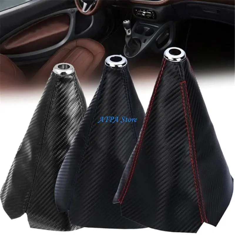 

U13C Carbons Fiber PU Leather Car Shifters Knob Gear Shifters Boot Gaiter DustCover
