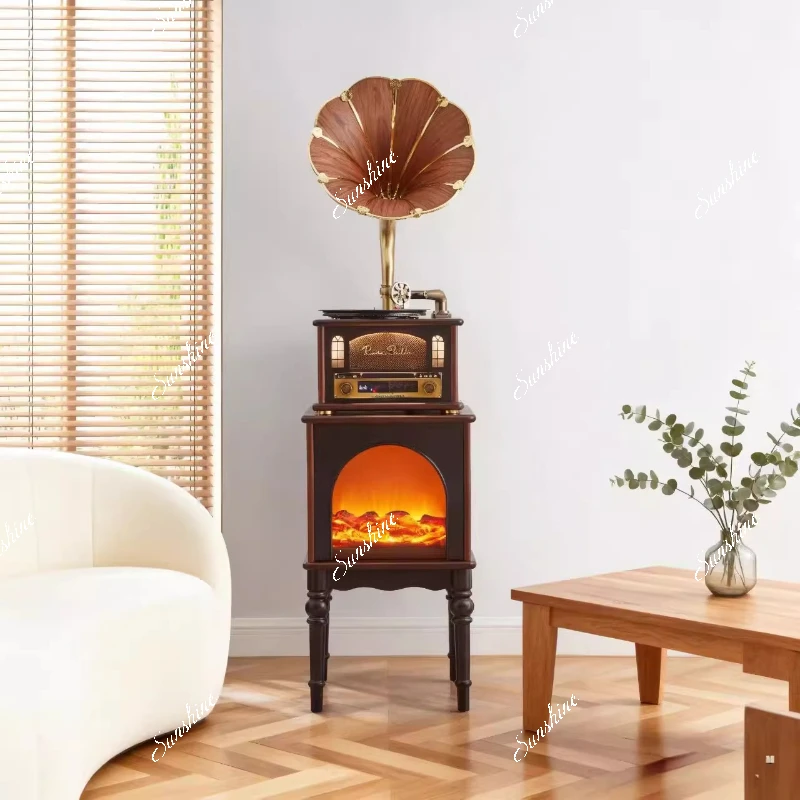 French vintage style phonograph high-end fireplace integrated vinyl living room ornaments