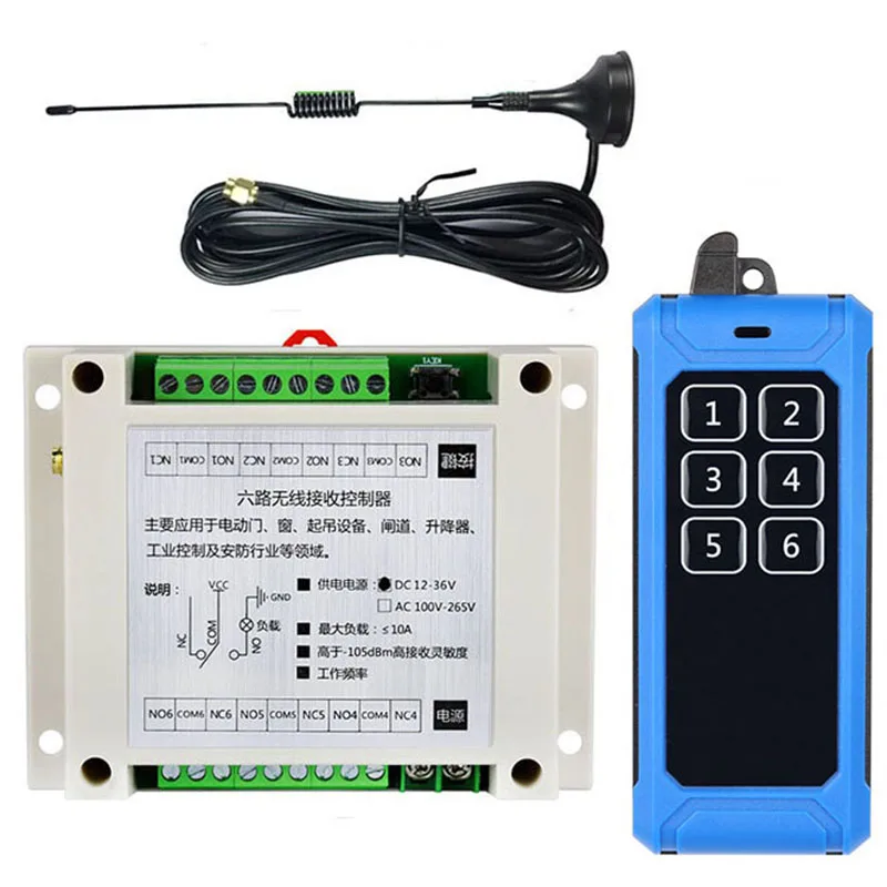 433mhz DC 12V 24V 36V 6 Channel RF Wireless Remote Control System Receiver Transmitter Universal power industrial 20-1000m