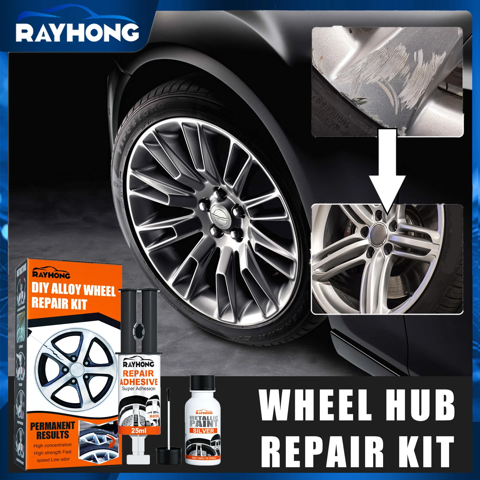 Alloy Wheel Repair Kit for Scratches and Curb Rash 25ml Epoxy Putty Silver Paint Paste Professional DIY Rim Scratch Fix Restorer