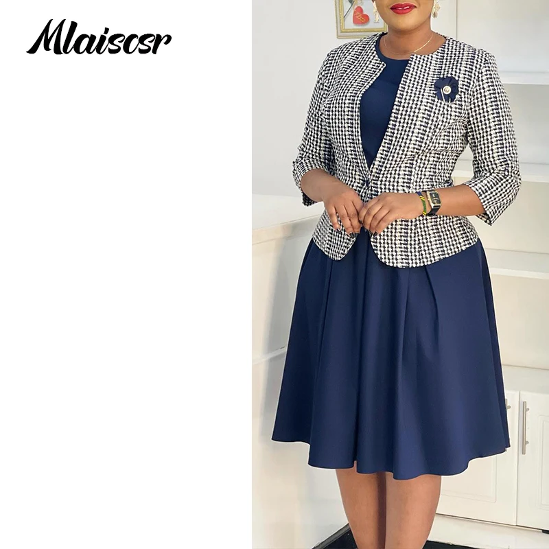 

Mlaiscsr Luxury African Mid Dresses Ses for Women Office Lady Long Sleeve Print Jacket Coat and Mid Dress Two Piece Suit Vestido