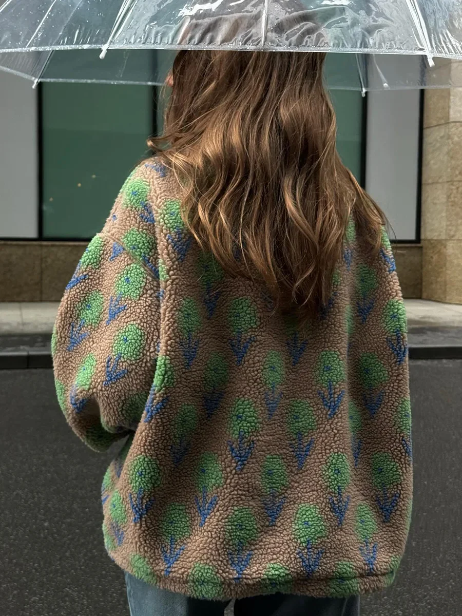 Wolfeel-Sudadera de lana Jacquard para mujer, sudadera holgada con media cremallera, sudadera de cuello alto, otoño e invierno