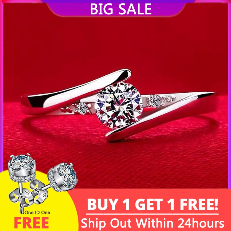 Free Get Earrings CZ Zircon Engagement Ring Fine Jewelry White Gold Color Tibetan Silver Ring Wedding Band for Women