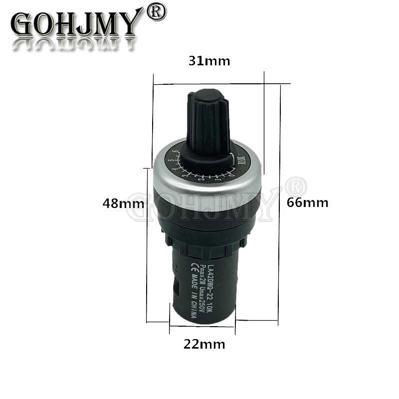 LA42DWQ-22 1K 2K 5K 10K 20K 50K 100K 200K 22Mm Diameter Pot Potensiometer Putar Konverter Sakelar Resistensi Inverter Gubernur