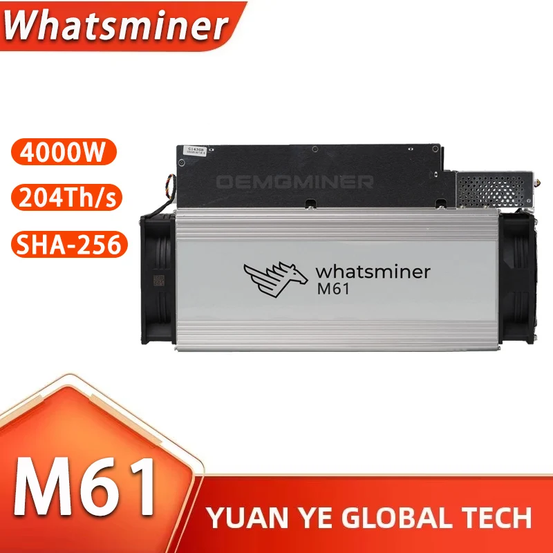 

New BTC Miner Whatsminer M61 204Th/s 4000W Bitcoin miner SHA-256 Crypto BTC Mining Server MicroBit M61 ASIC Bitcoin Mining