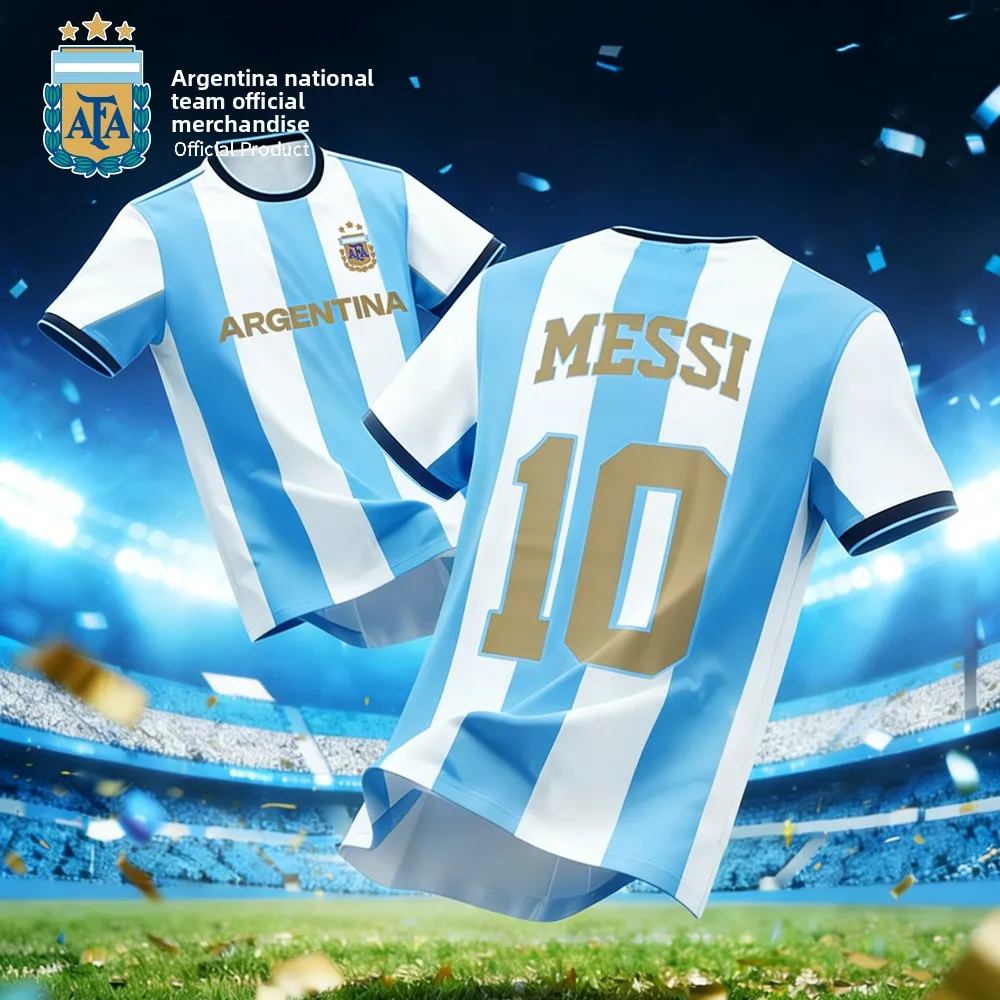 Camiseta Oficial de la Selección Argentina AFA con el Escudo de GOAT Messi N.° 10, Fresca y Transpirable, de Manga Corta, Regalo Ideal para Aficionados